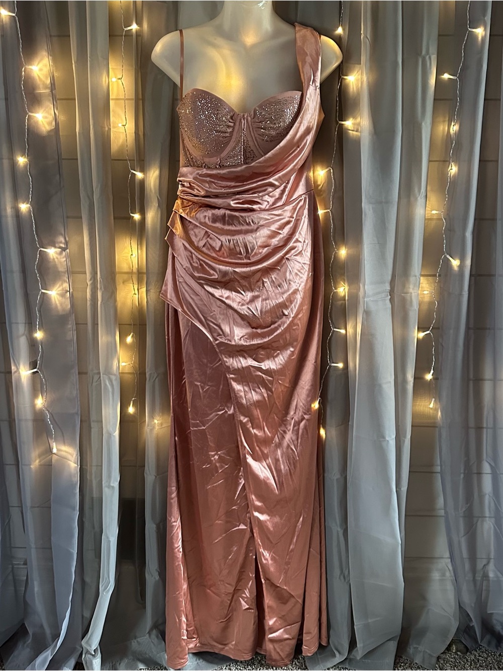 Windsor dusty pink Myla Formal One-Shoulder Satin Dress Sz XL